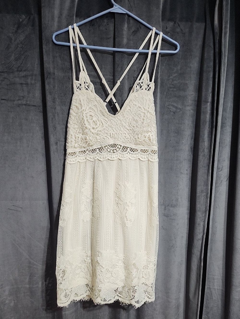 Lace Overlay Cream Spaghetti Strap Dress